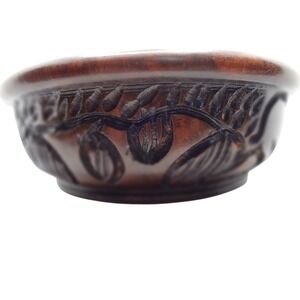 Vintage Ironwood Hand-Carved‎ Bowl with Jungle/Rhino/Elephant Design Small Dish